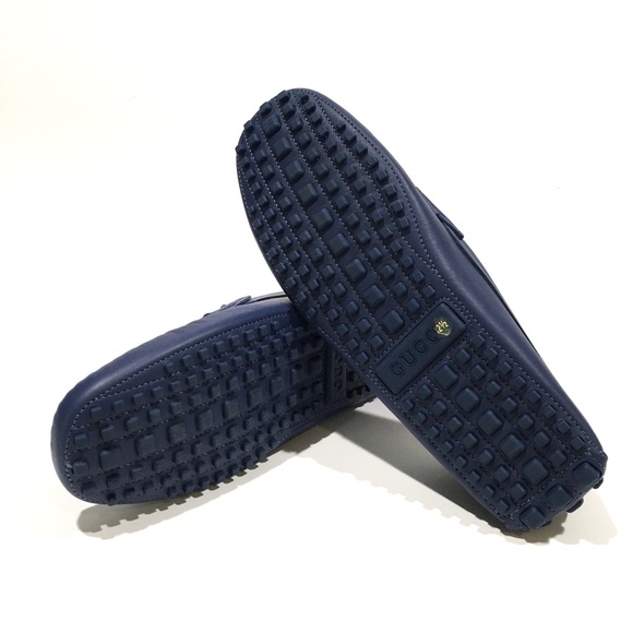 GUCCI INTERLOCKING G DRIVING MOCCASINS -INDIGO BLUE CALF LEATHER -MEN US 13 -NEW - Picture 9 of 9